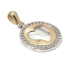 18 Kt Yellow Gold and Mother of Pearl Heart Necklaces with Cz's