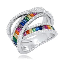 925 Sterling Silver High End Rainbow Ring Princess