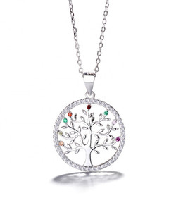 Tree of Life with Oval Link Chain Necklace in 925 Sterling Silver