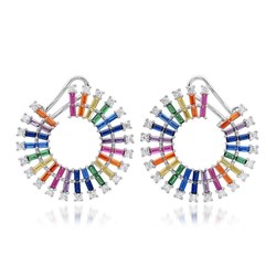 925 Sterling Silver High End Rainbow Earrings Mirror Baguettes