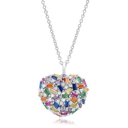 925 Sterling Silver High End Rainbow Heart Necklace adjustable 16