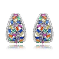 925 Sterling Silver High End Rainbow Short Earrings