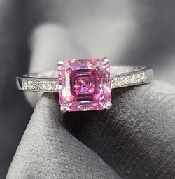 18Kt White Gold and 2.12 Ct  Asscher Cut Pink Moissanite Ring