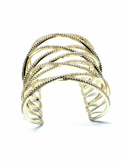 Day to night bracelet/cuff made in  18Kt yellow Gold over .925 Sterling Silver and Swiss quality Zircons