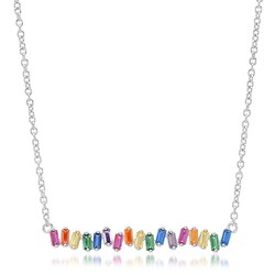 925 Sterling Silver High End Rainbow Bar Necklace adjustable 16