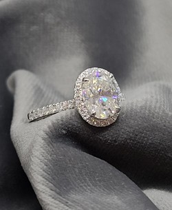 18Kt White Gold and 2.25 Ct  Oval  Cut White Moissanite Ring