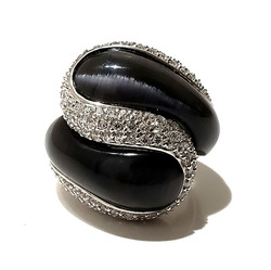Pave and black mother of pearl ring in .925 Sterling Silver