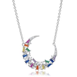 925 Sterling Silver High End Rainbow Moon Necklace adjustable 16