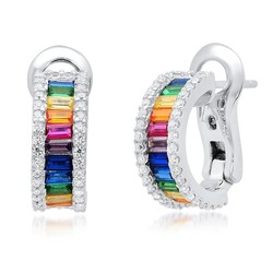 925 Sterling Silver High End Rainbow Earrings Huggies