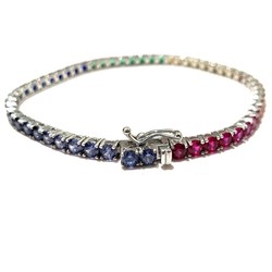 High End Rainbow Tennis Bracelet  with Swiss Quality Colored Zircons in 925 Sterling Silver